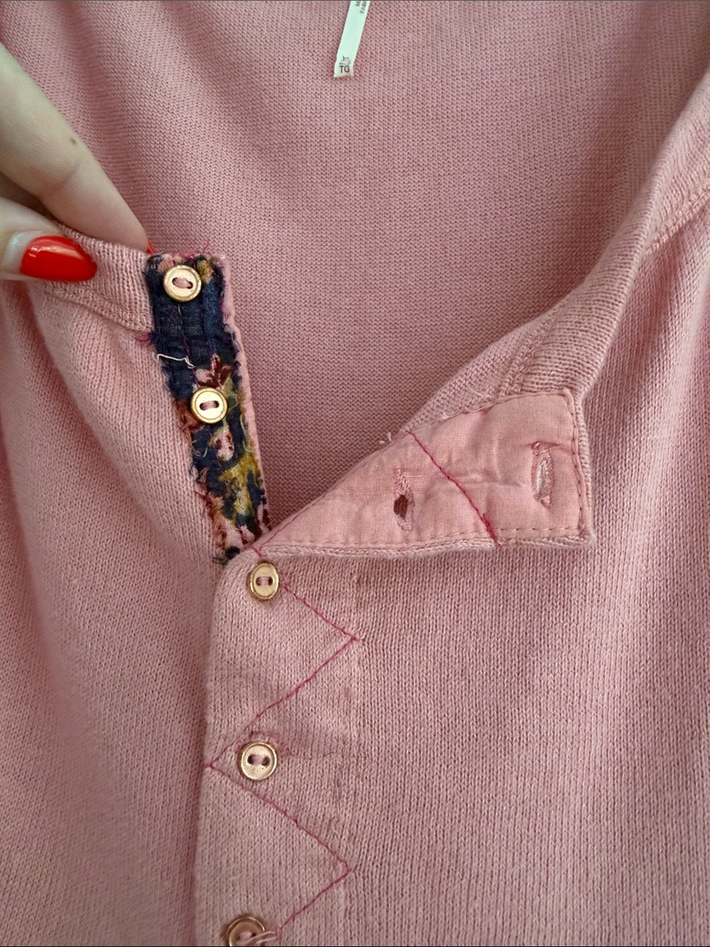Free People Dusty Rose Peasant Sleeve Henley Top - Picture 3 of 7
